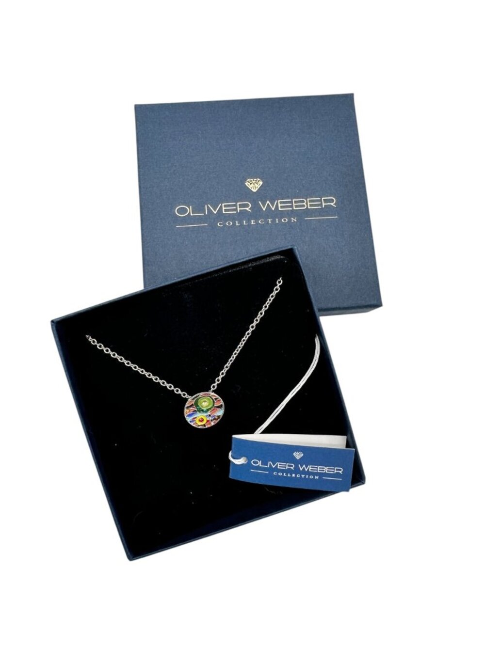 Oliver Weber Collection Pendant Necklace Multi-Color Enamel Art Design 16 Inches